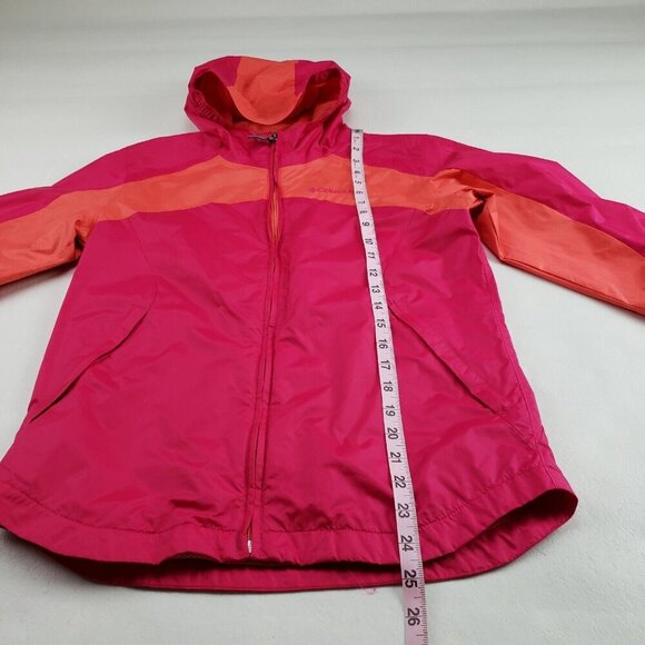 Columbia Hooded Rain Jacket Girls Large 14/16 Pink Full Zip Lined Nylon Coat - Picture 12 of 12